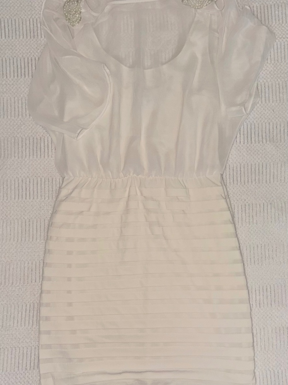 K. Jordan White Beaded Cocktail Dress with Striped Skirt
